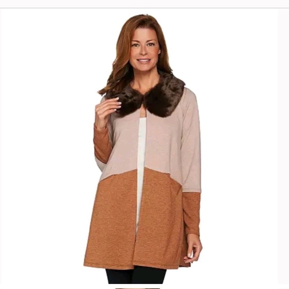 LOGO Lounge by Lori Goldstein French Terry Jacket w/ Faux Fur Collar - Picture 10 of 16